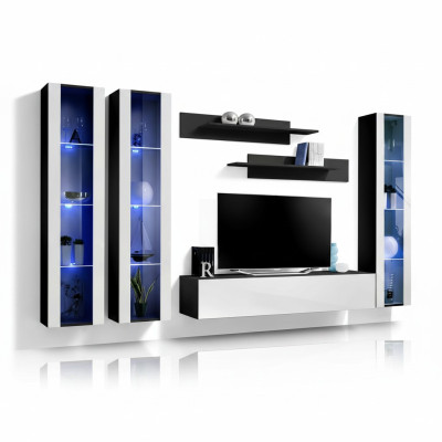 Luxury shaped wall unit with modern wooden display cabinet