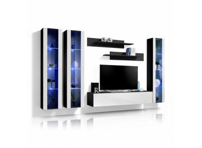 Luxury shaped wall unit with modern wooden display cabinet