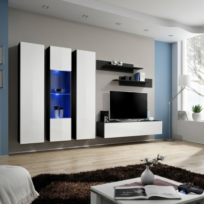 6-piece living room set with TV stand, wall display cabinet, wooden shelves