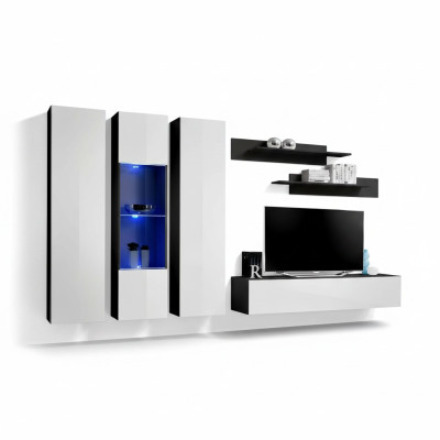 6-piece living room set with TV stand, wall display cabinet, wooden shelves