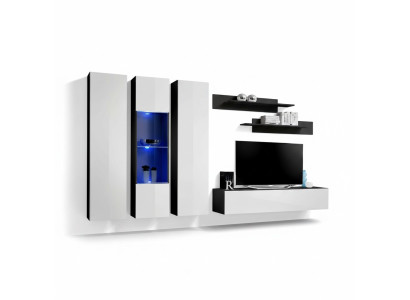 6-piece living room set with TV stand, wall display cabinet, wooden shelves