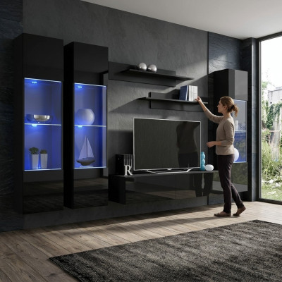 Living room set 6-piece wall unit lowboard TV stand hanging display cabinet wooden furniture