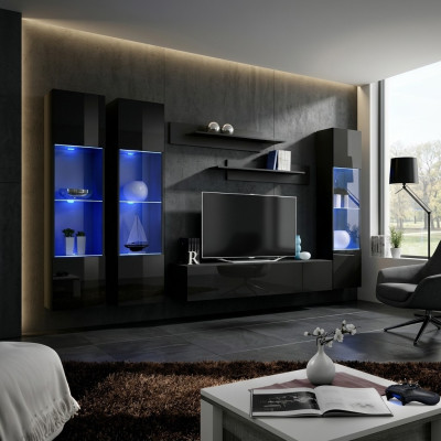 Living room set 6-piece wall unit lowboard TV stand hanging display cabinet wooden furniture