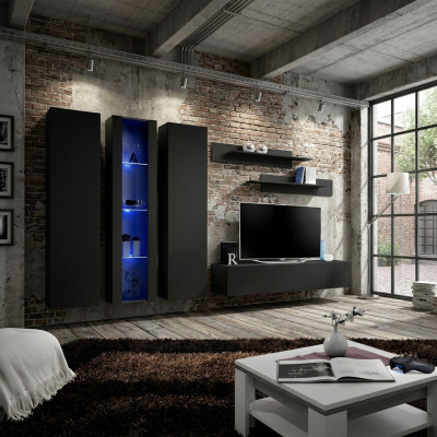 Wooden furniture wall unit wall cabinet black TV stand set hanging display cabinet