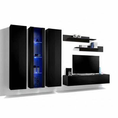 Wooden furniture wall unit wall cabinet black TV stand set hanging display cabinet