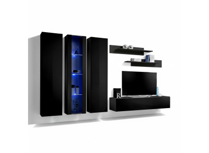 Wooden furniture wall unit wall cabinet black TV stand set hanging display cabinet