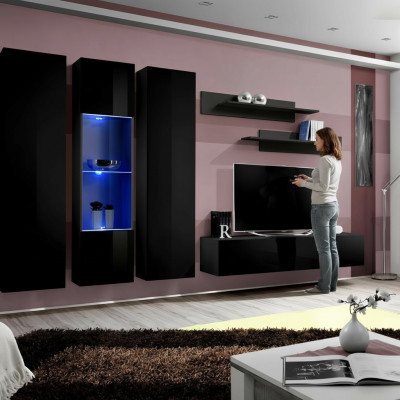 Wall unit set, 6 pieces, luxury living room TV stand, wooden wall shelf, wall cabinet, new.