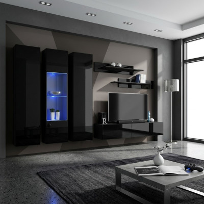Wall unit set, 6 pieces, luxury living room TV stand, wooden wall shelf, wall cabinet, new.