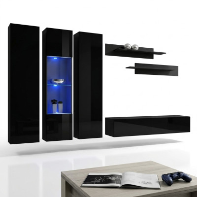 Wall unit set, 6 pieces, luxury living room TV stand, wooden wall shelf, wall cabinet, new.