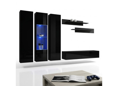 Wall unit set, 6 pieces, luxury living room TV stand, wooden wall shelf, wall cabinet, new.