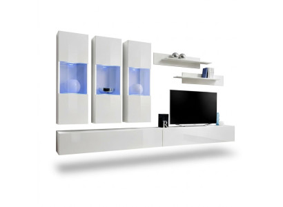 Living Room RTV Hanging Cabinet Living Wall Wood Design White Modern New Set 7-piece.