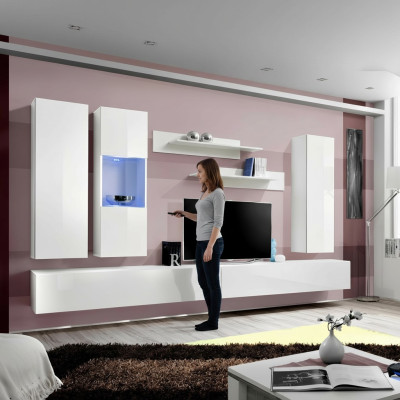 Wall unit wood living room furniture white TV stand modern design wall shelves