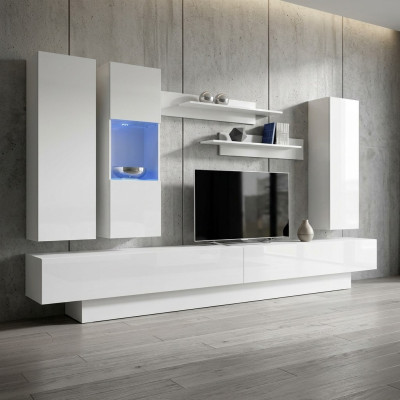 Wall unit wood living room furniture white TV stand modern design wall shelves