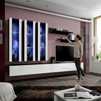 Wall unit hanging cabinet living room sideboard TV stand modern design set 7-piece.