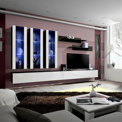 Wall unit hanging cabinet living room sideboard TV stand modern design set 7-piece.
