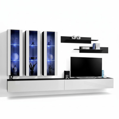 Wall unit hanging cabinet living room sideboard TV stand modern design set 7-piece.