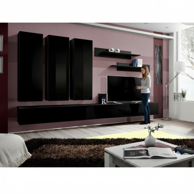 Complete set 7 pieces black living room wall cabinet wooden furniture luxury furniture new