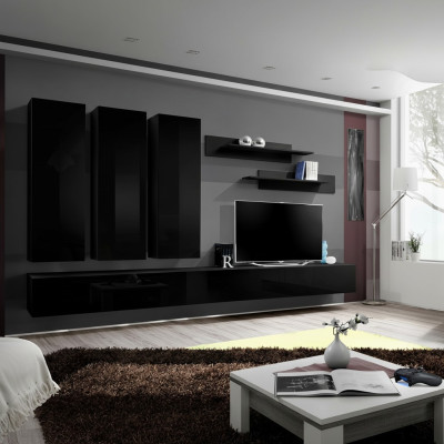 Complete set 7 pieces black living room wall cabinet wooden furniture luxury furniture new