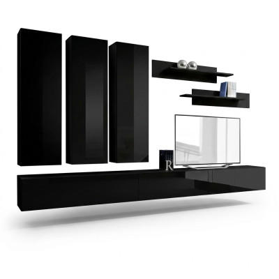 Complete set 7 pieces black living room wall cabinet wooden furniture luxury furniture new