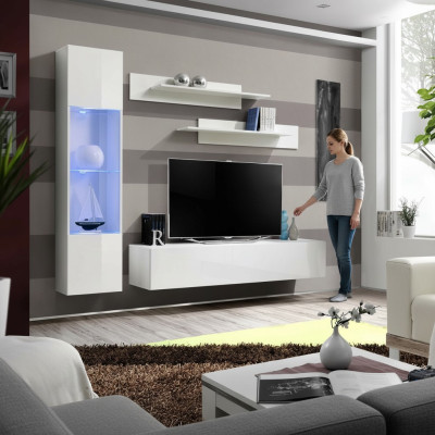 Living room furniture white wall unit designer luxury TV stand hanging display cabinets shelves