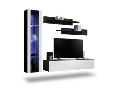 Designer living room wall unit set, 4-piece, black, living room furniture, hanging display cabinet furnishing.