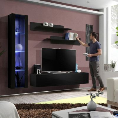 Living room furniture black complete set wall unit designer hanging display cabinet furniture