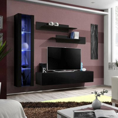 Living room furniture black complete set wall unit designer hanging display cabinet furniture