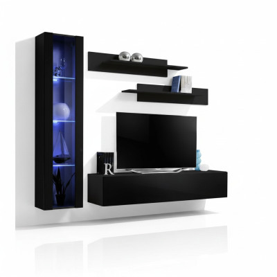 Living room furniture black complete set wall unit designer hanging display cabinet furniture
