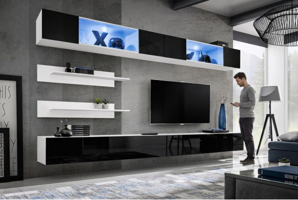 Living Room Set 6 pcs Luxury Wall Unit Wall Cabinet 2x TV Stands Design Furniture