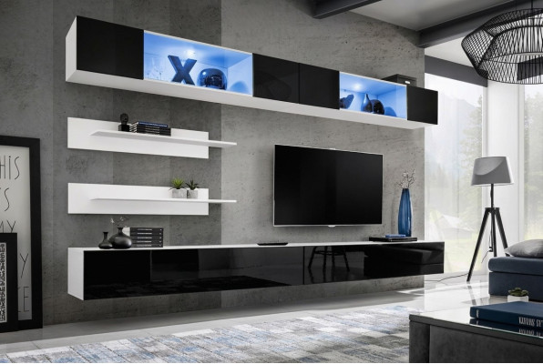 Living Room Set 6 pcs Luxury Wall Unit Wall Cabinet 2x TV Stands Design Furniture