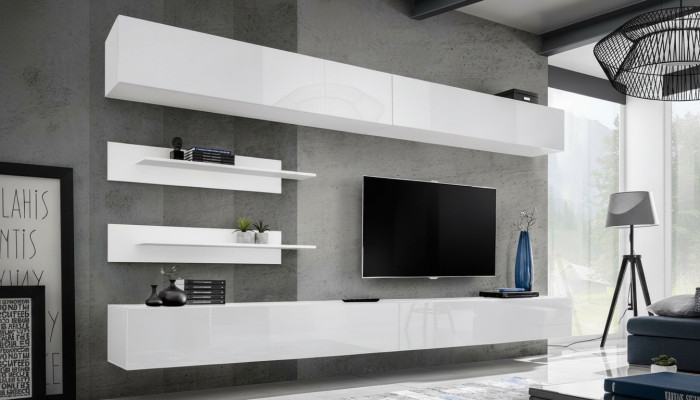 White Wall Unit Living Room Set 6 pcs Luxury Modern Wooden Furniture Wall Cabinet TV Stand