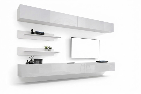 White Wall Unit Living Room Set 6 pcs Luxury Modern Wooden Furniture Wall Cabinet TV Stand