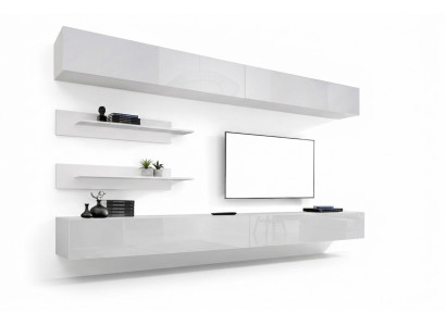 White Wall Unit Living Room Set 6 pcs Luxury Modern Wooden Furniture Wall Cabinet TV Stand
