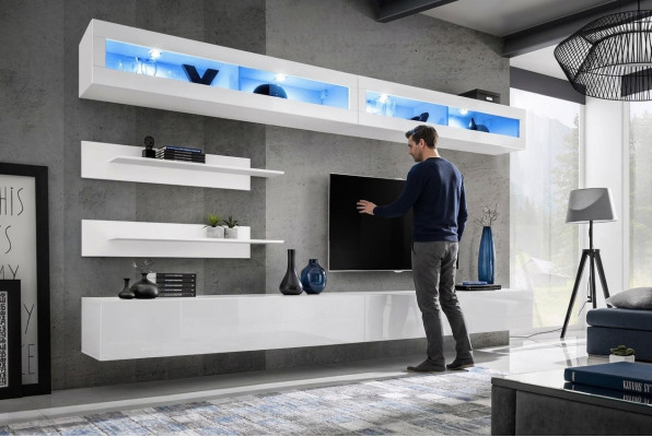 Modern living room set 6 pieces 2x TV stands design wall cabinet new wood furniture