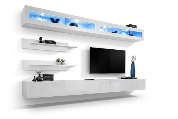 Modern living room set 6 pieces 2x TV stands design wall cabinet new wood furniture