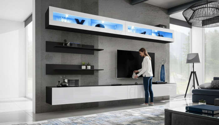 Living room wall unit set, wall cabinet, lowboard, wall shelf, TV stand, new