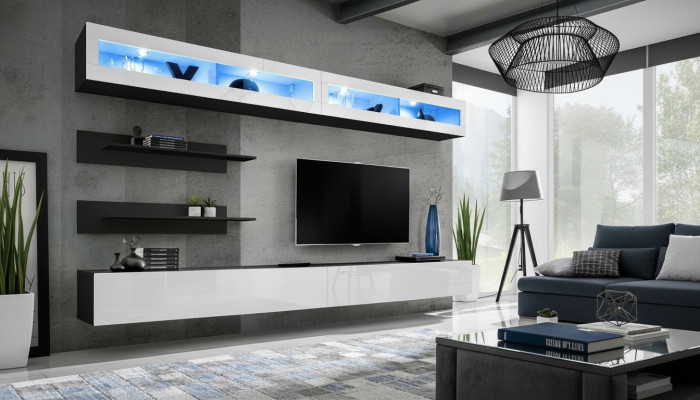 Living room wall unit set, wall cabinet, lowboard, wall shelf, TV stand, new