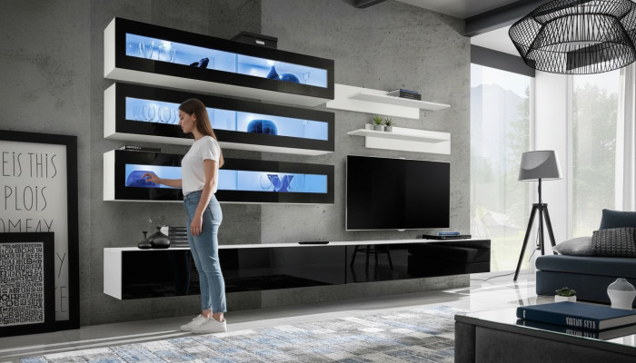 White luxury living room wall unit furniture 3x wall cabinet TV stand