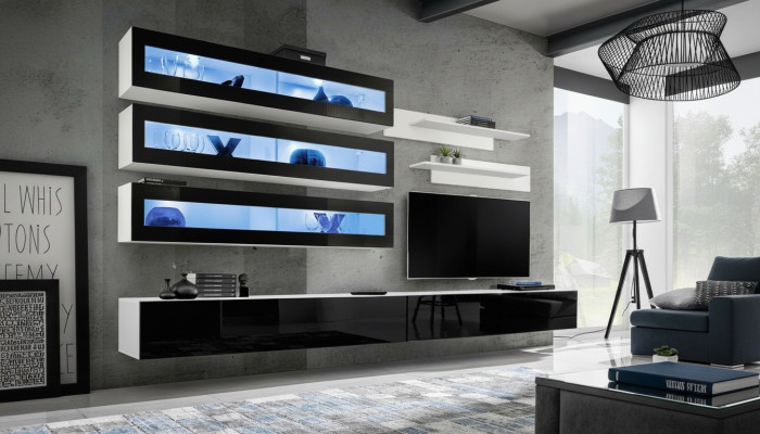 White luxury living room wall unit furniture 3x wall cabinet TV stand