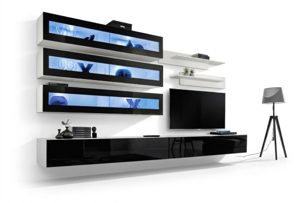 White luxury living room wall unit furniture 3x wall cabinet TV stand