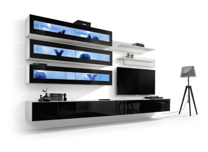 White luxury living room wall unit furniture 3x wall cabinet TV stand