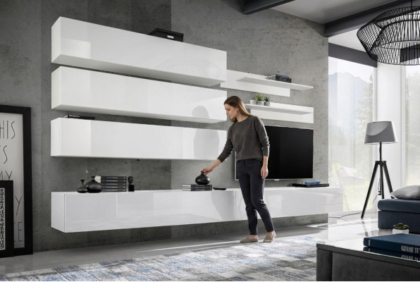 Designer Living Room Set Wall Shelves Wall Unit Shelf TV-Stand Set 7 Pieces.
