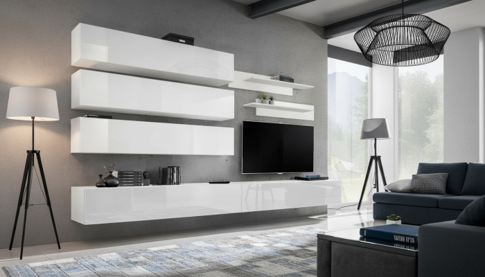 Designer Living Room Set Wall Shelves Wall Unit Shelf TV-Stand Set 7 Pieces.