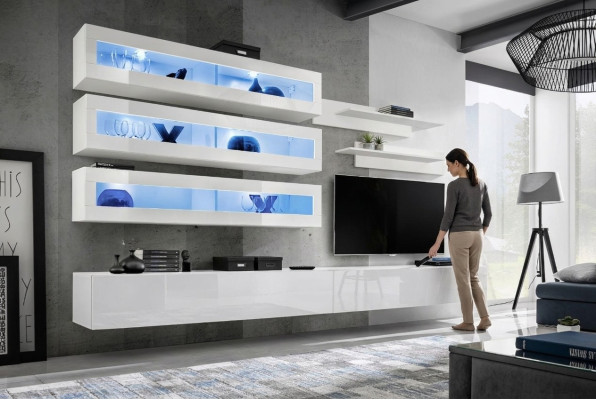 7-piece set living room designer style wall unit TV stand 2x wall shelves