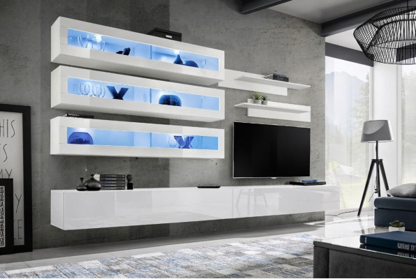 7-piece set living room designer style wall unit TV stand 2x wall shelves