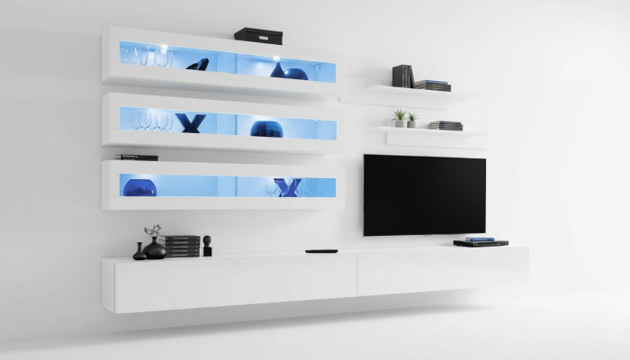 7-piece set living room designer style wall unit TV stand 2x wall shelves