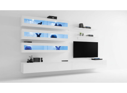 7-piece set living room designer style wall unit TV stand 2x wall shelves