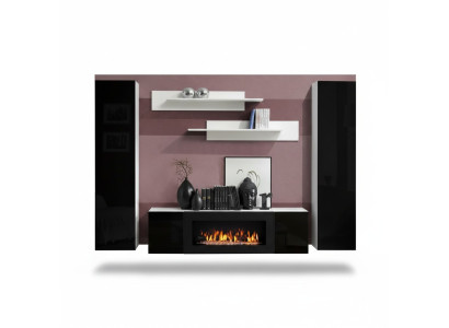 Living room wall unit TV stand with fireplace, designer wall shelves, wooden wall cabinet