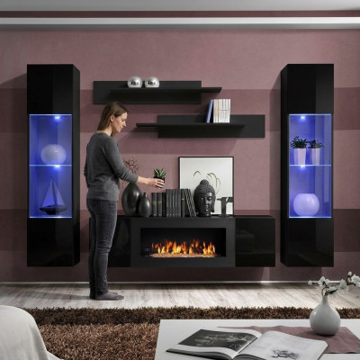 Designer black wall unit wooden furniture hanging display cabinet luxury sideboard wall shelves