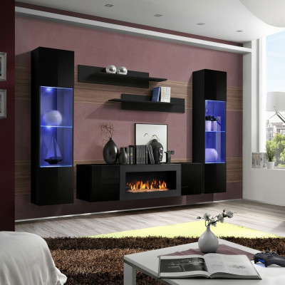 Designer black wall unit wooden furniture hanging display cabinet luxury sideboard wall shelves